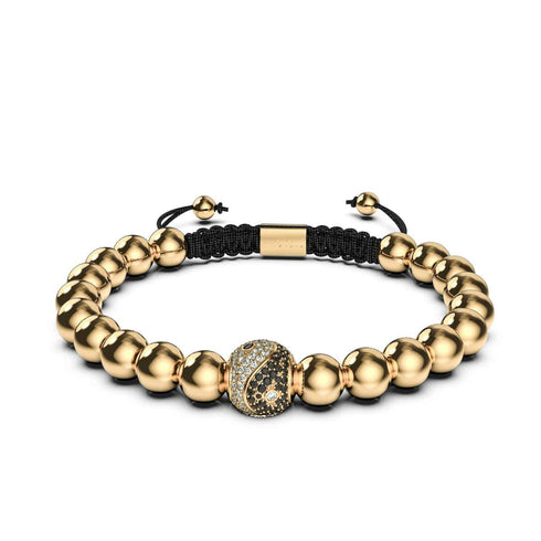 Équilibre | Or 18 carats | Noir | Cristal Yin Yang | Bracelet Charmballa en macramé